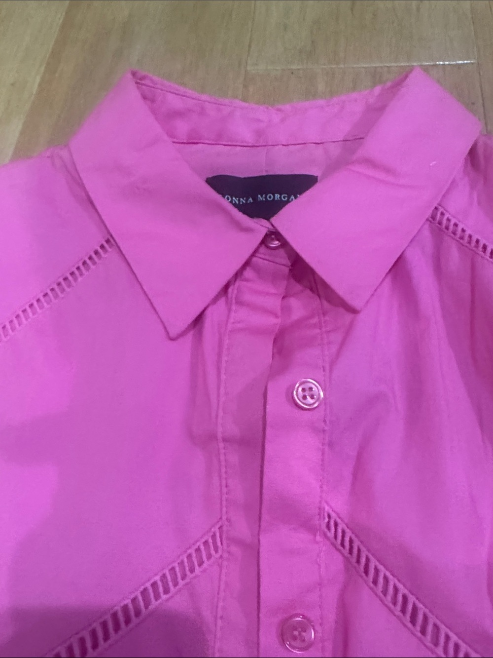 Donna Morgan Hot Pink Short-Sleeve Button-Front A-Line mini dress. - Picture 4 of 4